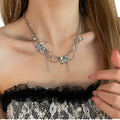 Y2K Punk Sweet Cool Pearl Necklace Retro Rhinestone Butterfly Tassel Clavicle Chain for Wedding Party Women's Hip Hop Retro