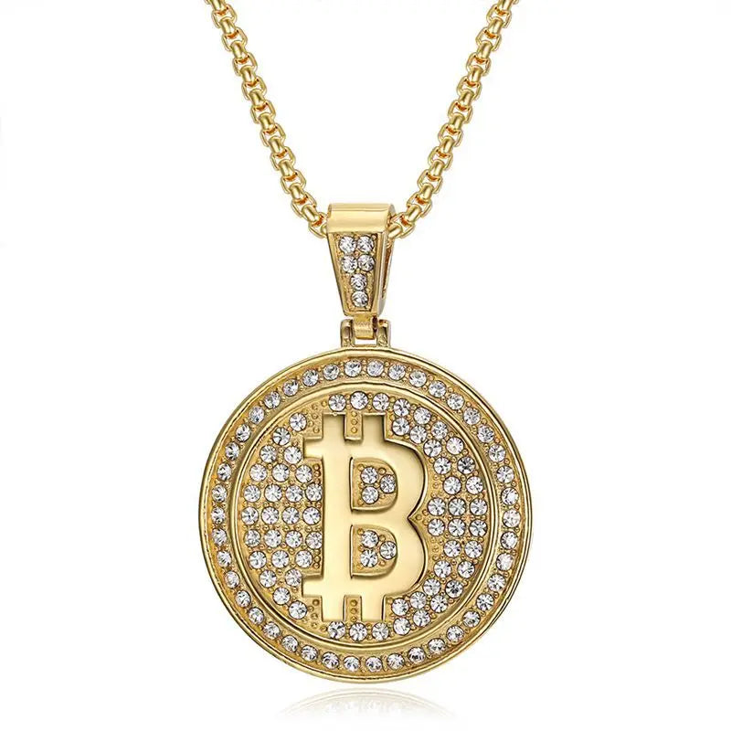 Iced Out Hip Hop Jewelry Stainless Steel Gold Plated Coin Pendants Necklace for Men