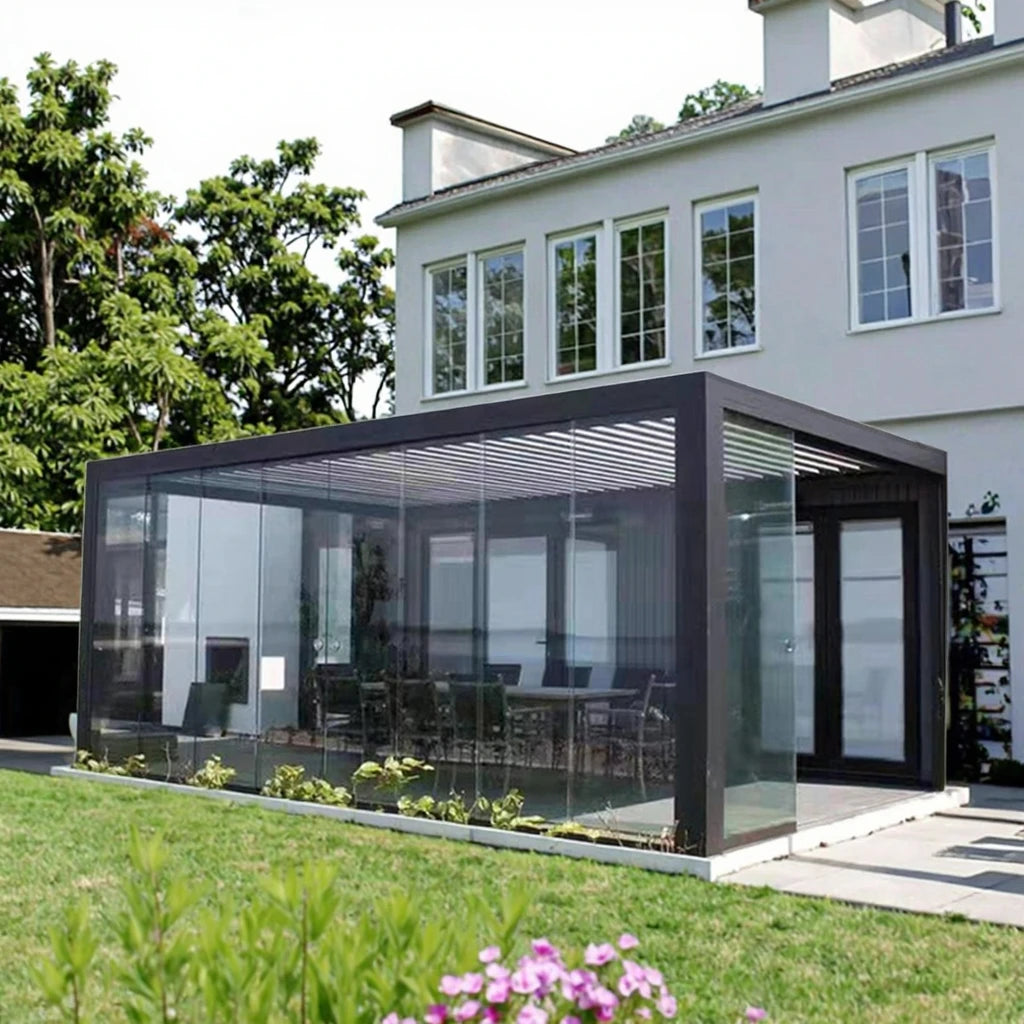 Aluminum Louvered Pergola with Flip Blades Noise-Reduction & Fast Shipping for Patio and Restaurant Use