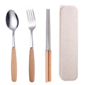 Portable Cutlery Chopsticks Fork Spoon Set with Wooden Handle Stainless Steel Flatware Cutlery