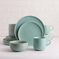 Green Matte 16 Pieces Tea Coffee Pot Cup Sets with Dessert Plates Main Dish Bowl Mug Table Sets Dinnerware Set of Deep Plates