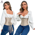 Drawstring Rope Bandage Curvy Shapers 5 Busk Closure Chest Binder Bustier Black Skin Waist Corset With 14 Steel Bones