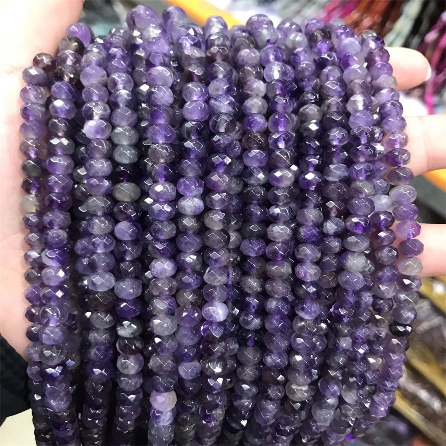 Hui Rui 4*6mm Faceted Rondelle Stone Beads Natural Amethyst Gemstone Spacer Diy Necklace Loose Abacus Stone Beads for Diy