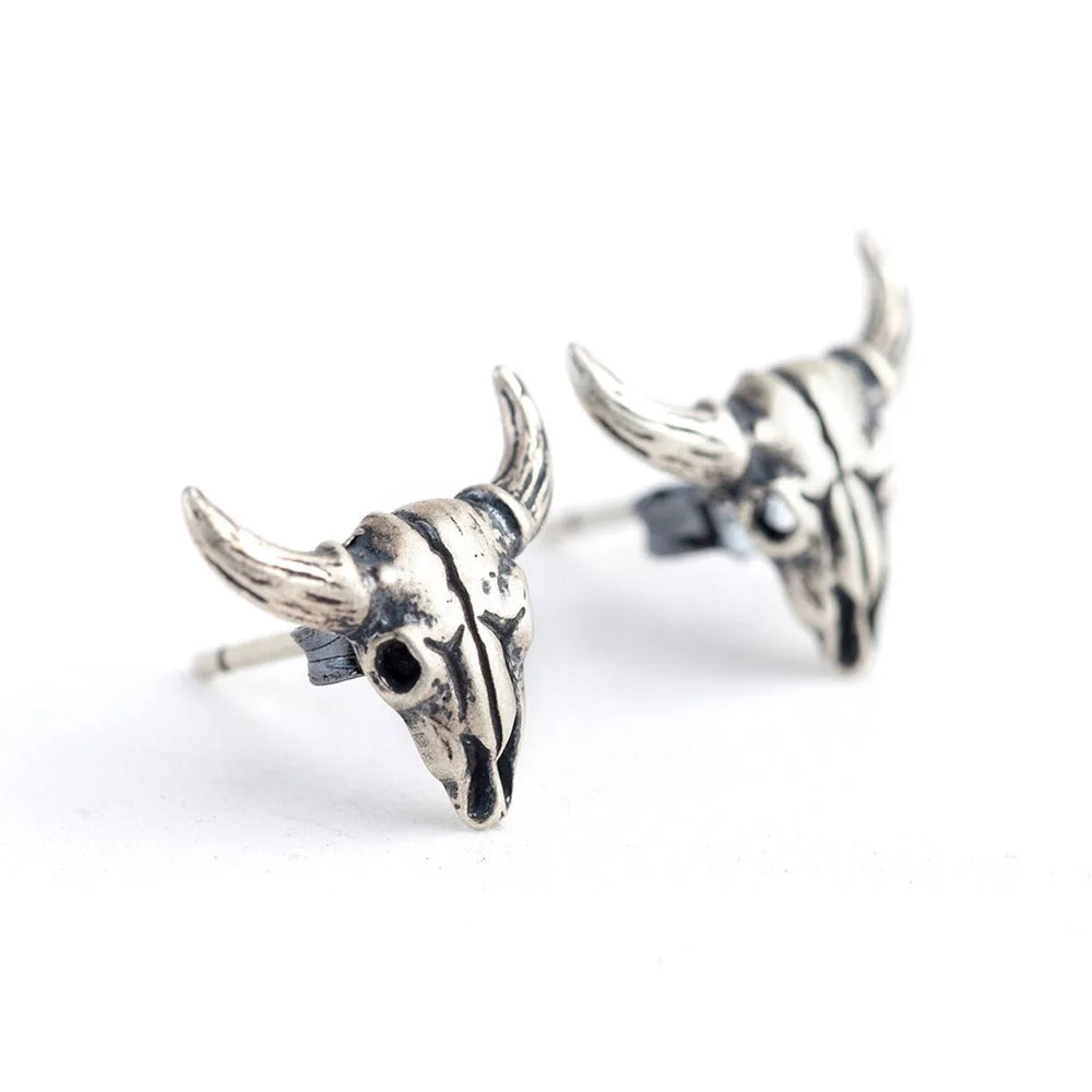 Sterling Silver 925 Vintage Earrings for Men and Women Skull Gothic Stud Earrings Hiphop Rock Jewelry