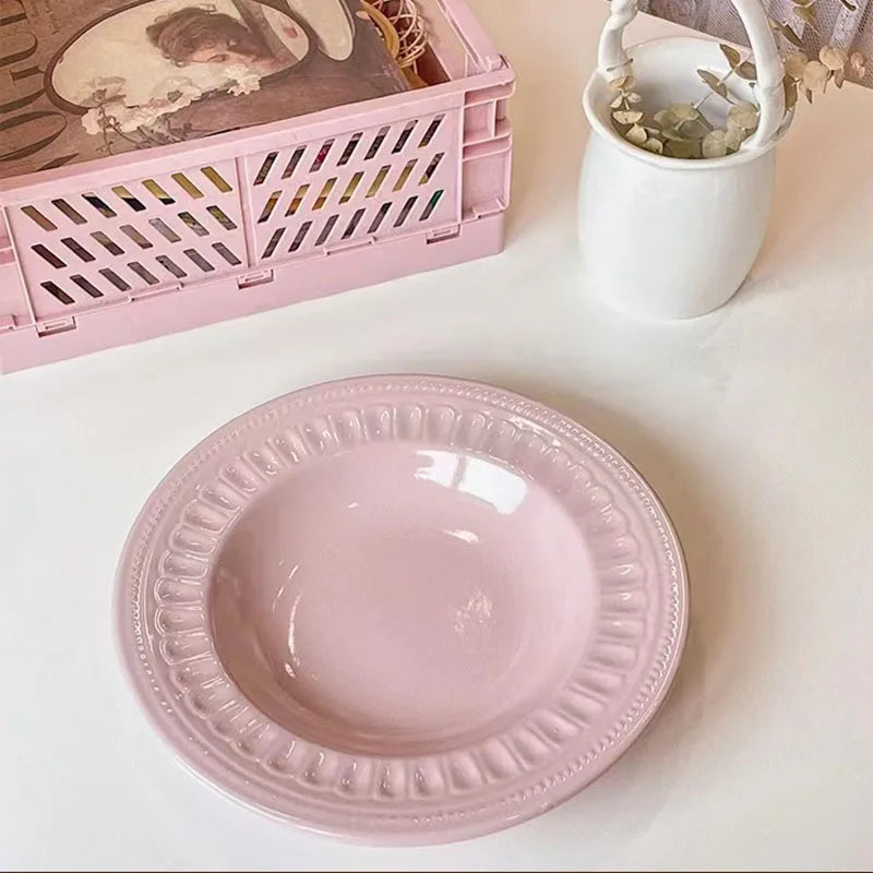 Ins Creative Embossed pink Ceramic Hat Plate Light Luxury Nordic Dessert Plate