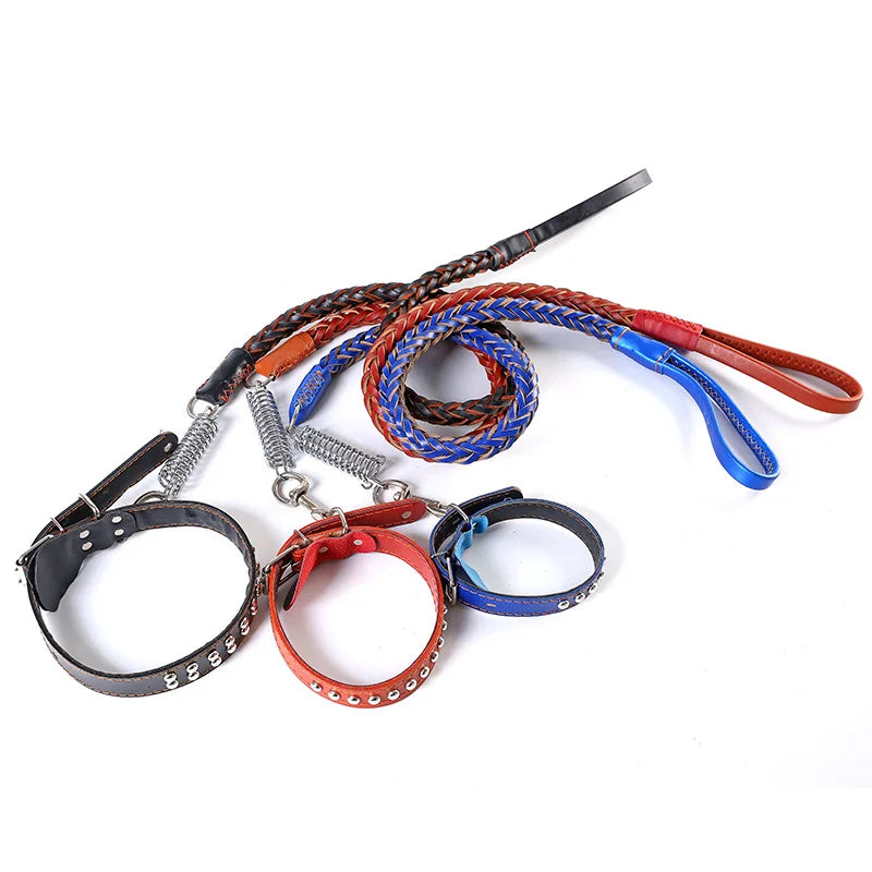 Wholesale Cow Braided Leather Collar and Leash Set
