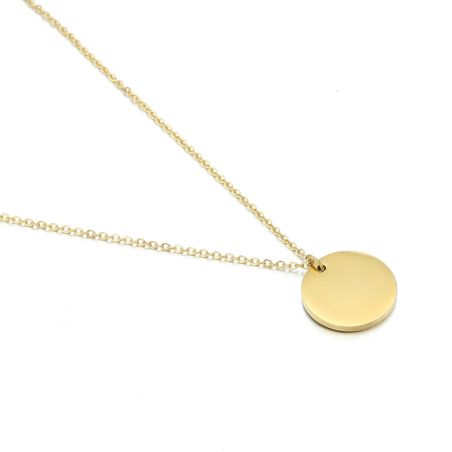 EManco 15MM Dainty Blank Disc Necklace Classic Gold Plated  Round Pendant Necklace Link Chain Stainless Steel Jewelry Wholesale