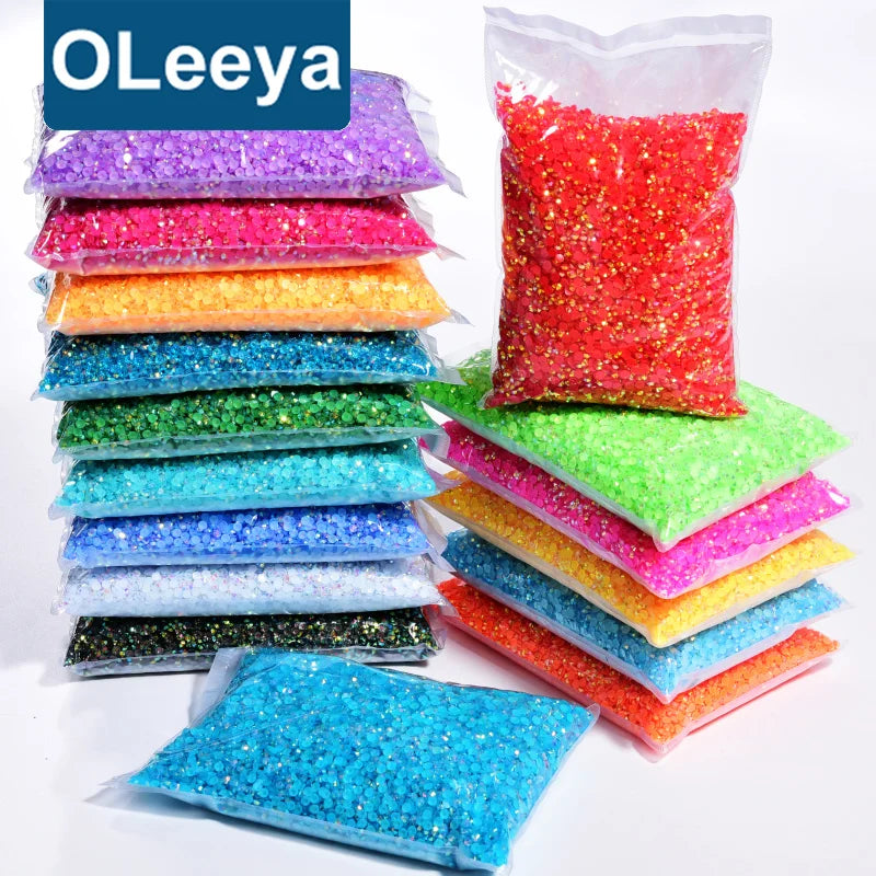 Oleeya Wholesale Jelly Lt. Peridot AB Resin Rhinestones 2mm 3mm 4mm 5mm 6mm Non Hot Fix Flatback Crystal Stones  for DIY Crafts