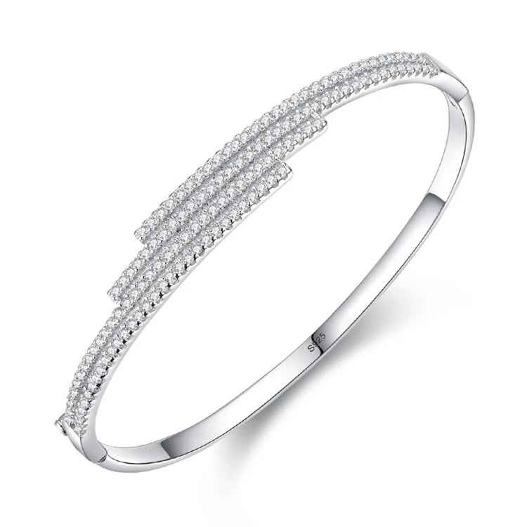 Stylish Multi-layered Irregular Lines Bracelets Bangles 925 Sterling Silver Pave CZ Iced Out Bangles for Women Girls