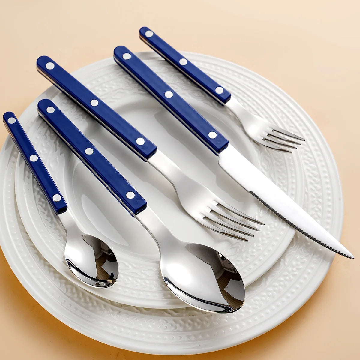 304 Stainless Steel Clip Handle Retro Cutlery Set Hotel Steak Knife and Fork Dessert Spoon French Cutlery Set