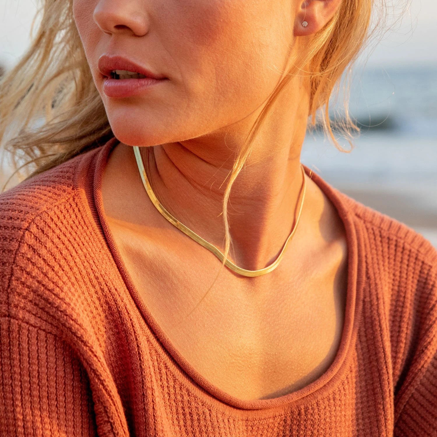 EManco Hot Selling Minimalist Hip-hop Women Statement 14k Gold Plated Jewelry  Stainless Steel Flat Snake Choker Necklace Chain
