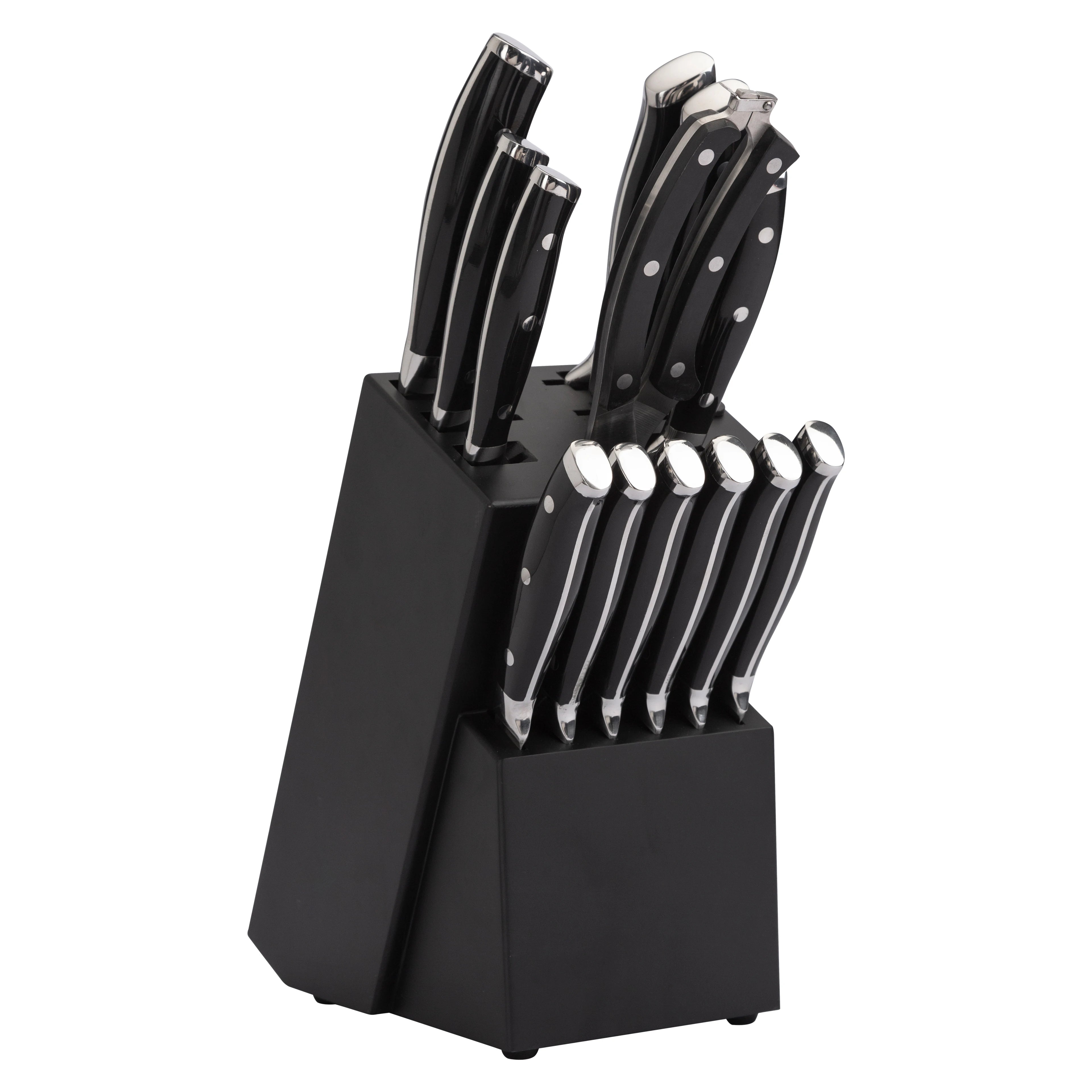 13-Piece German Stainless Steel 3Cr13/5Cr15 Santoku Chef Knife Set Ambidextrous Handles Scalloped Edge Blades Color Gift Box