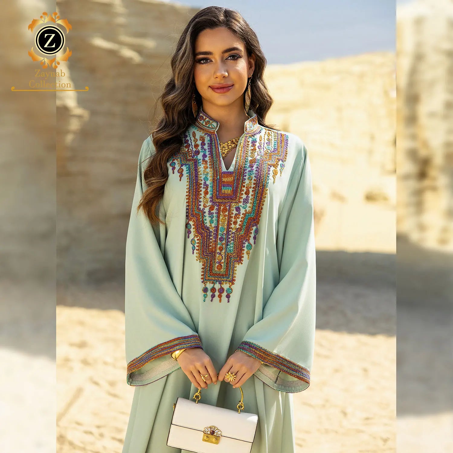 Zaynab Abaya Women Muslim Dress Sleeve Design Dubai Crystals Morocco Women Dress Open Abaya Set New Jalabiya