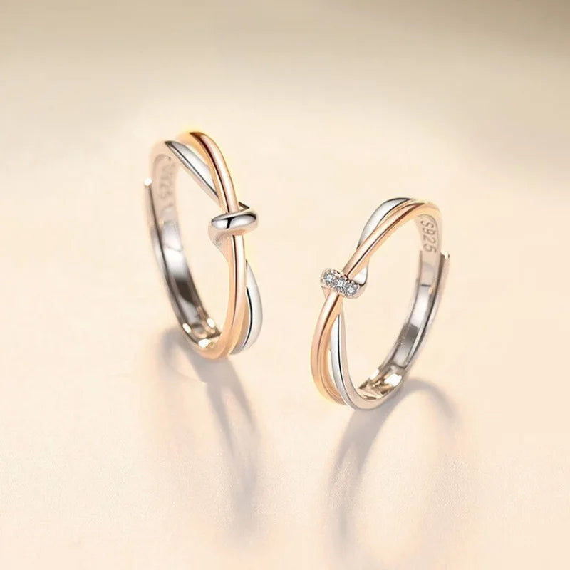 BASQUESUN Factory Wholesale Twin Couple Fashion Personality Copper Inlaid Zircon Open Simple Split Gold Couple Ring