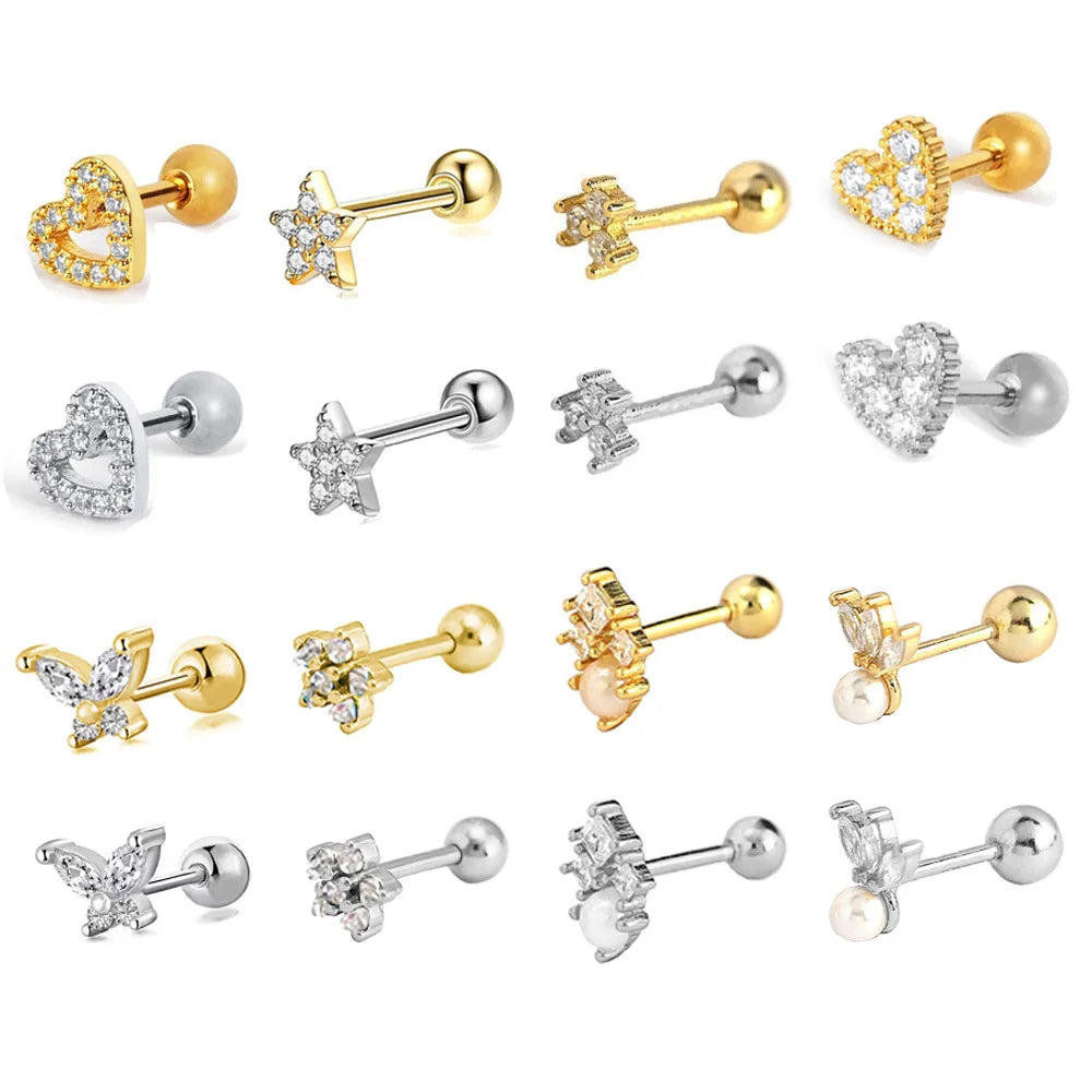 Dainty Zircon Heart Stud Earring 925 Sterling Silver CZ Zircon Moon Stud Earrings for Women Wholesale