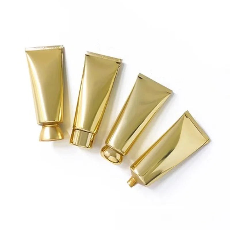100ml Custom Wholesale Glossy Golden Aluminum Plastic Empty Travel Squeeze Bottle Skincare BB Cream Lotion Containers Soft Tube