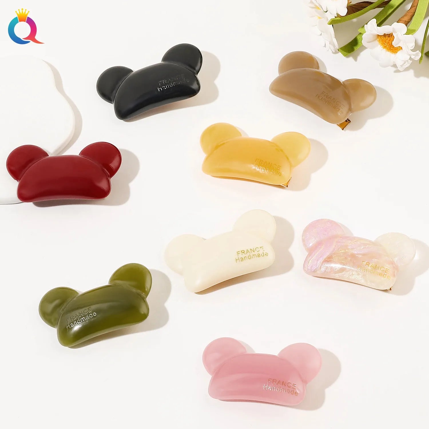 QIYUE Bear Head Hairpin Acetic Acid Board Candy Colored Cute Bear Duckbill Clip