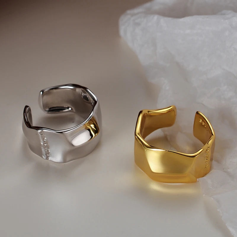 ICEBELA Jewelry Korean Version Simple Niche S925 Sterling Silver Irregular Concave Convex Female Ring