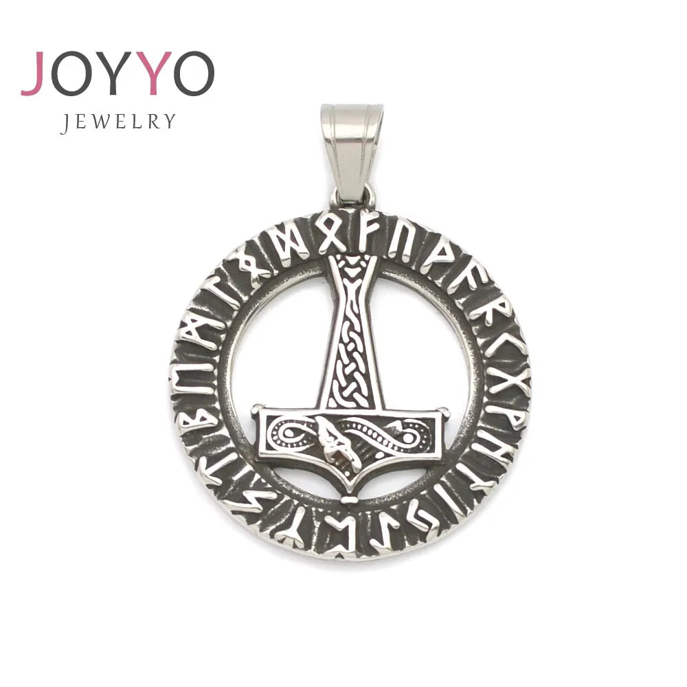 Stainless Steel Viking Pendant Big Round Vintage Charm Necklace Pendant for Men