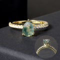 KH067 Abiding Jewelry China Factory Women 14K Gold Plating 925 Sterling Silver Pear Cut 6X8mm Moss Agate Ring