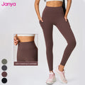 Janya Women's Sports Leggings Elastic Waist Breathable Two Side Pockets Solid High Waist Yoga Tight Pants for Gym Fitness Tummy