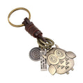 Popular Accessories Retro Woven Leather Keychain Versatile Bag Pendant Bronze Owl Key Rings Cartoon Jewelry