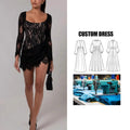 Women Summer High Waist Mini Dress with Lace Brand Customization Long Lace Sleeve Spaghetti Strap Tassel Solid Pattern for Club