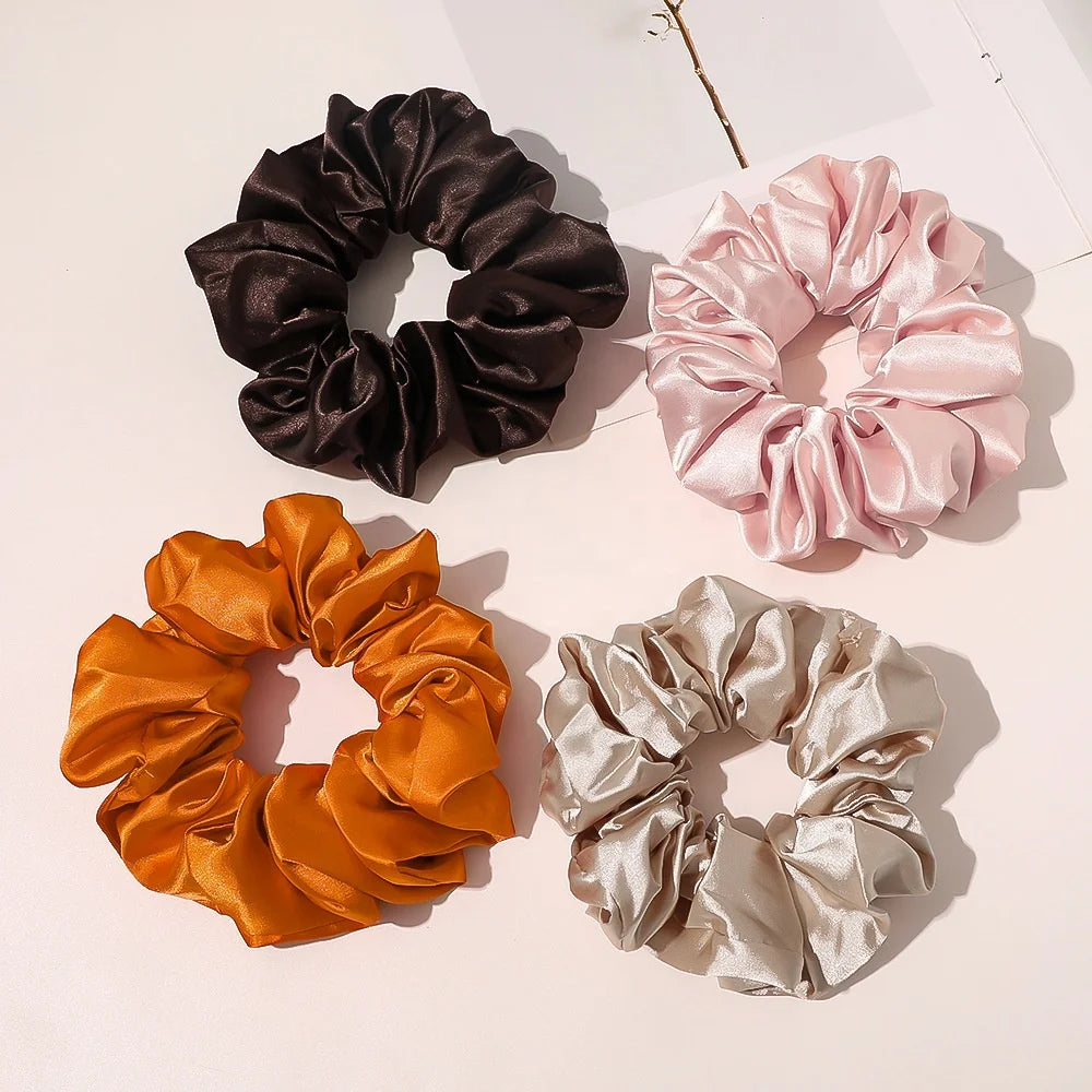 MIO Factory Wholesale Ins Big Large Intestine Hair Ring 15 Cm Solid Color Satin Vintage French Scrunchies Ponytail Holder