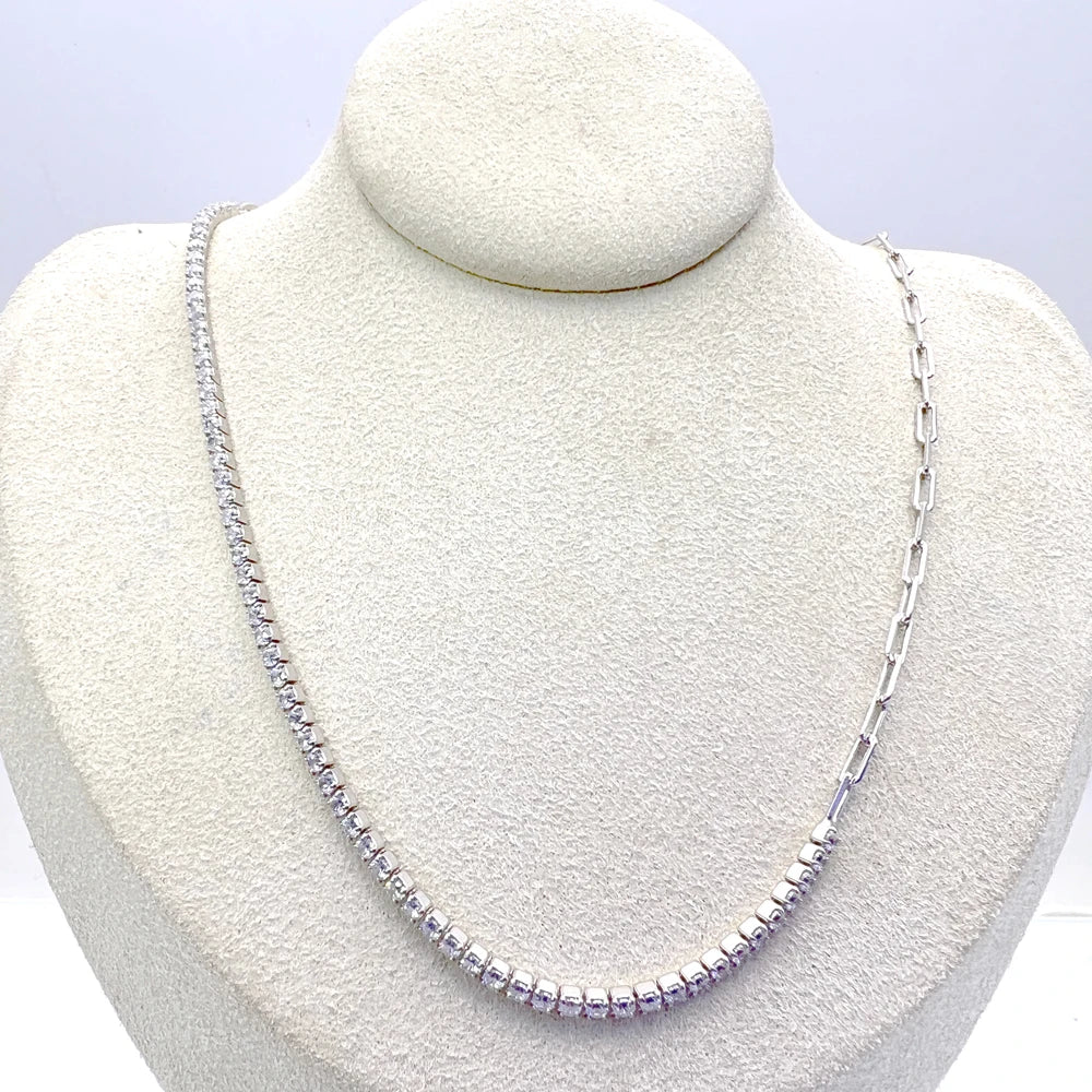 925 Sterling Silver Diamond Zircon Gem Choker Necklace Adjustable Tennis Necklace with Gold Plating Rose Gold Material Wedding