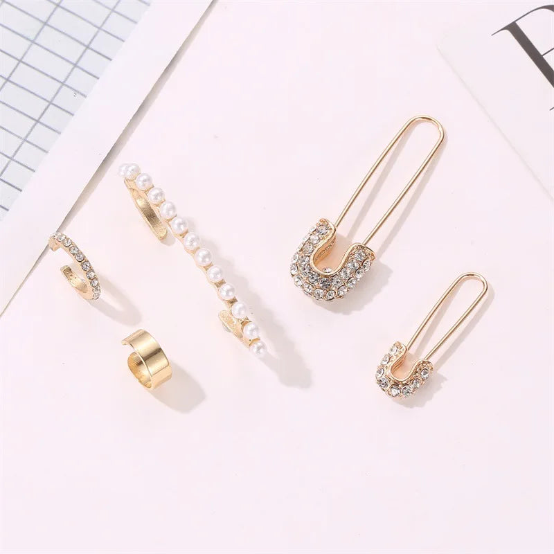 Ladies' Gold Fashionable Earrings with Adjustable Spiral Wound Earrings and Clip on Cartilage Clip Accessories
