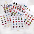 Ason Simple Waterproof Stainless Steel Stud Earrings Pentagram Square Round Plum Blossom Heart Zircon Stud Earrings