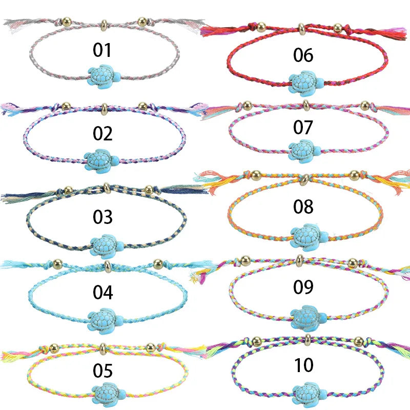 Factory Price Hot Turquoise Turtle Anklet Boho Beach Anklet Rope Multicolor Foot Chain Jewelry Rope Anklet for Women