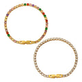 Tarnish Proof 18k Stainless Steel Diamond Cut Multi Colored CZ Bracelet Rainbow Dainty Tennis Bracelet