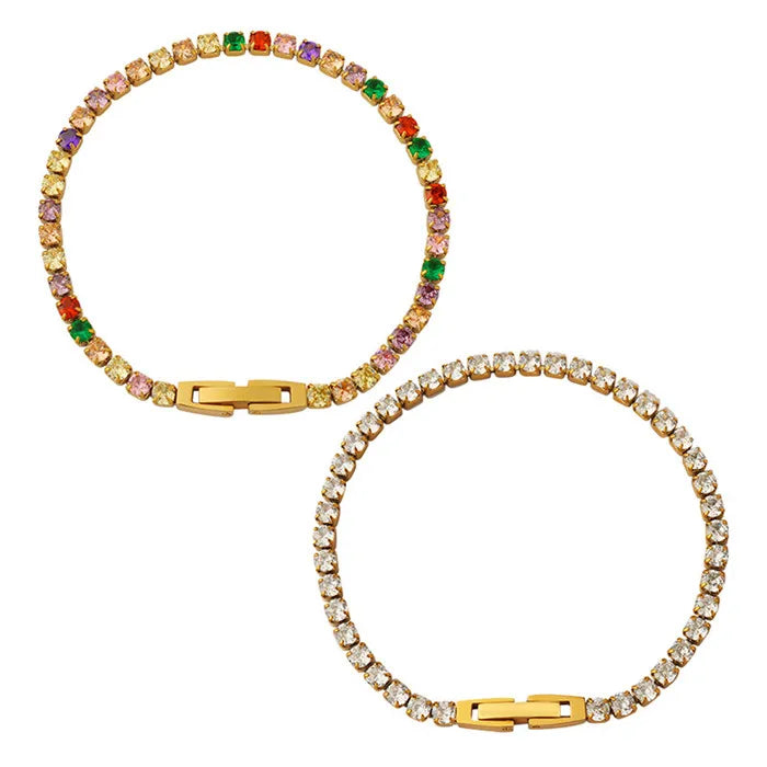 Tarnish Proof 18k Stainless Steel Diamond Cut Multi Colored CZ Bracelet Rainbow Dainty Tennis Bracelet