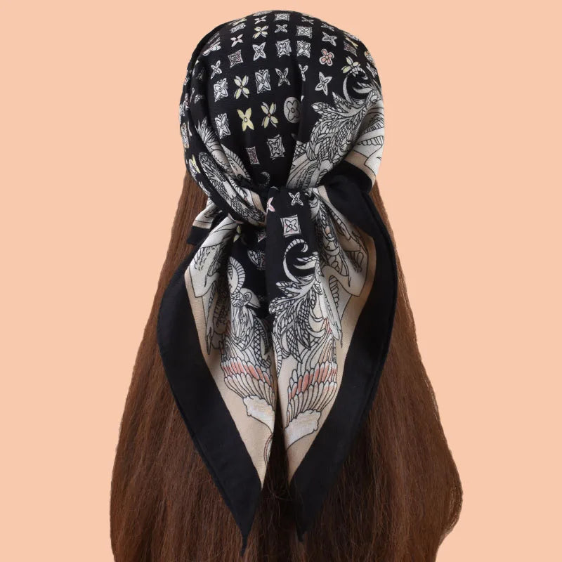 2025 Winter New Style Floral Printed Square 70cm Herringbone Cotton Towel Women's Neck Scarf Handkerchief Bandanas
