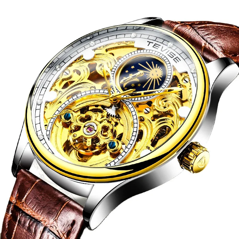 Tevise T820A Classics New Luxury Men Mechanical Watch Business Meeting Automatic Watches Man Genuine Leather Watch Relogio