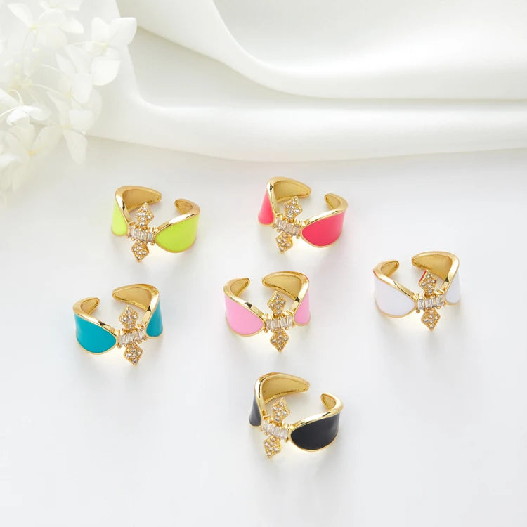 Fashion New Popular Colorful Adjustable Drop Oil Color Brass Y2K Enamel Finger Rings for Women Girls