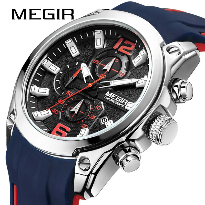 MEGIR 2063 Men Blue Sport Watches for Men Top New Luxury Chronograph Man Watch Gift Quartz Clocks Relogio Masculino