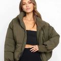 2021 Chic Women's Woven Quilted Stand Collar Short Jacket Puffer Waterproof Breathable Baggy Warm Winter Lightweight