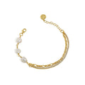 Pearl Figaro and Cup Chain Double Layered Bracelet 925 Sterling Silver Bracelets for Women Girls