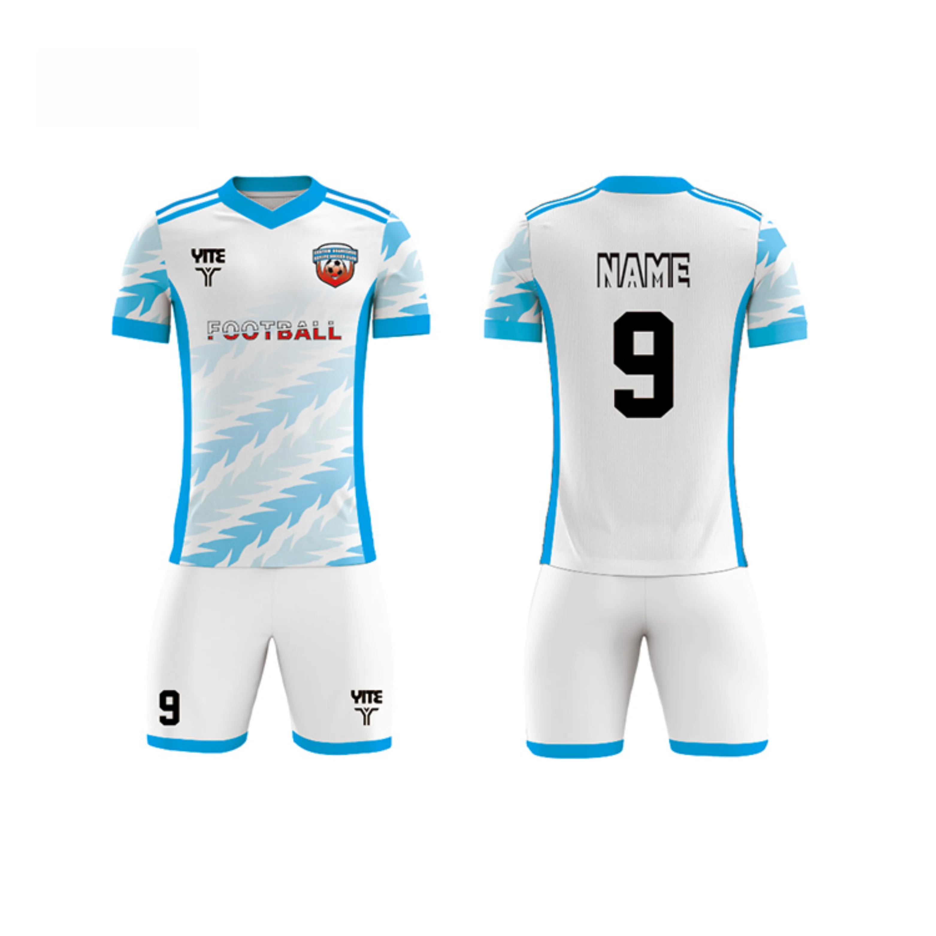 Custom Adults Men Soccer Uniform Sets 100% Polyester Quick Drying Breathable Blue Football Uniform National Team Jersey