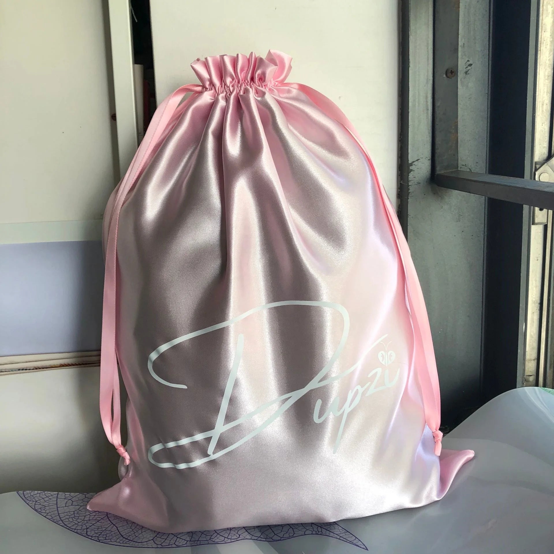 Flexography Large 12*16 Inch Satin Packaging Bag for Apparel Custom Logo Printed Satin Shoe Bag Satin Drawstring Pouch
