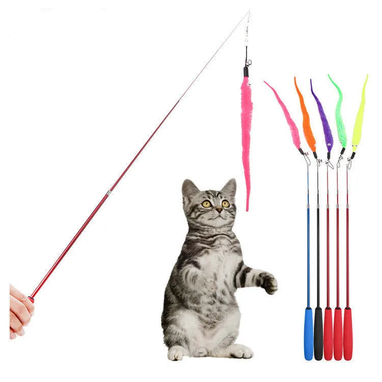 Wholesale Hot Sales Retractable Three-section Stick Cat Teaser Stick Plus 5 Substitution Heads Feather Tease Cat Toys