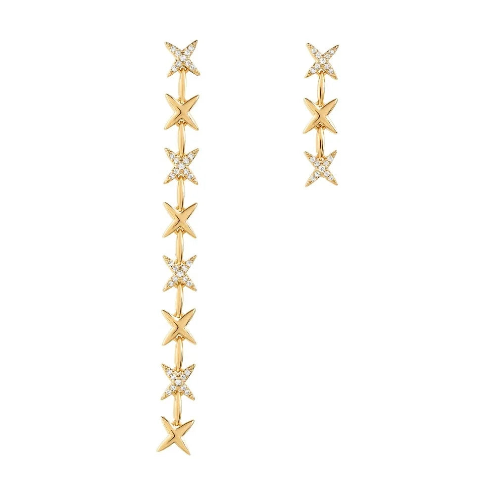 925 Sterling Silver 18 Karat Gold Plated Chain Multi Star Cross Korean Women Long Drop Earring