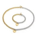 Waterproof 18k Gold Plated Miami Cuban Chain Link 8mm Half Gold Half Silver Necklace Bracelet Set With Heart Pendant Jewelry