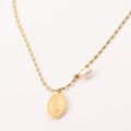 Ins Style Women Light Luxury Elegant Jewelry 18k Gold Plated Stainless Steel Oval Chain Ellipse Shape Pearl Pendant Necklace