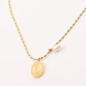 Ins Style Women Light Luxury Elegant Jewelry 18k Gold Plated Stainless Steel Oval Chain Ellipse Shape Pearl Pendant Necklace
