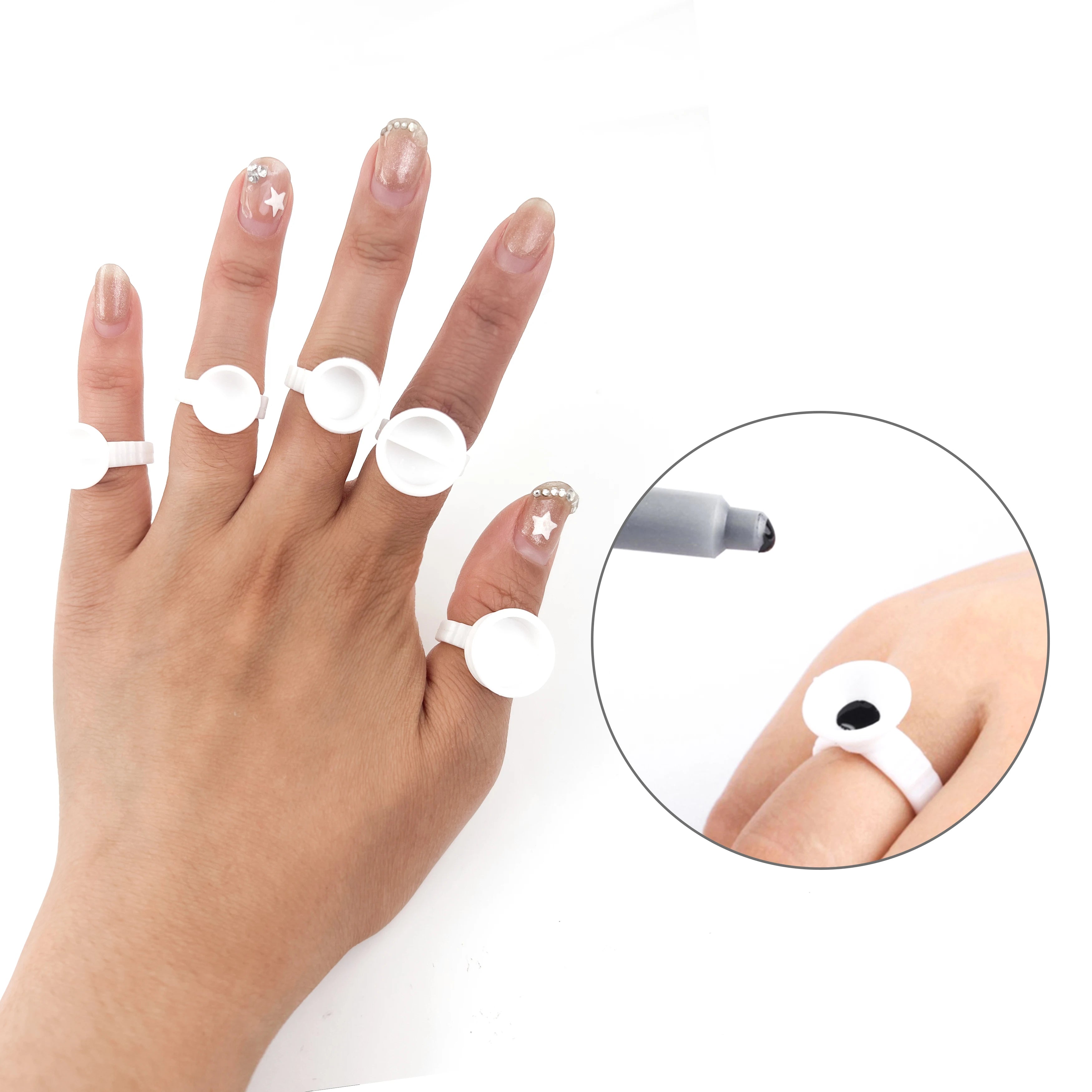 XIUSUZAKI 100 Pcs/Pack Disposable Eyelashes Glue Ring Holder for Eyelash Extension Pallet Eye Lashes Lash Glue Rings Cup Tools