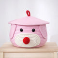 Y-Z Pink Bear Cotton Rope Woven Storage Basket with Cover Creative Storage Bucket Cosmetics Storage Basket
