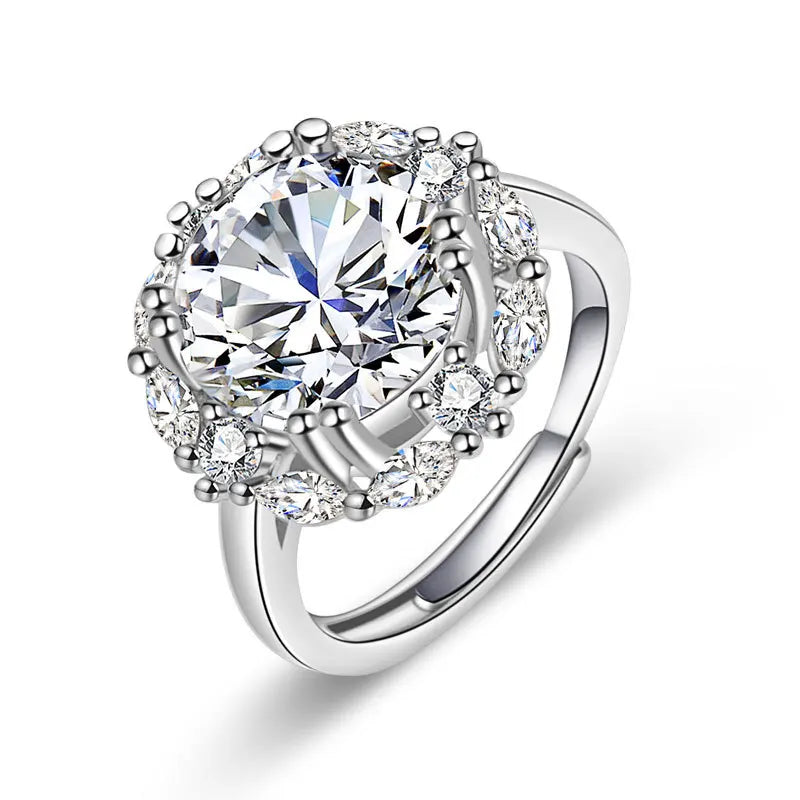 Luxury Fine Jewelry Round Cut 5Ct Big Diamond Rings Platinum Plated Simulation Moissanite Ring of Wedding Engagement Ring